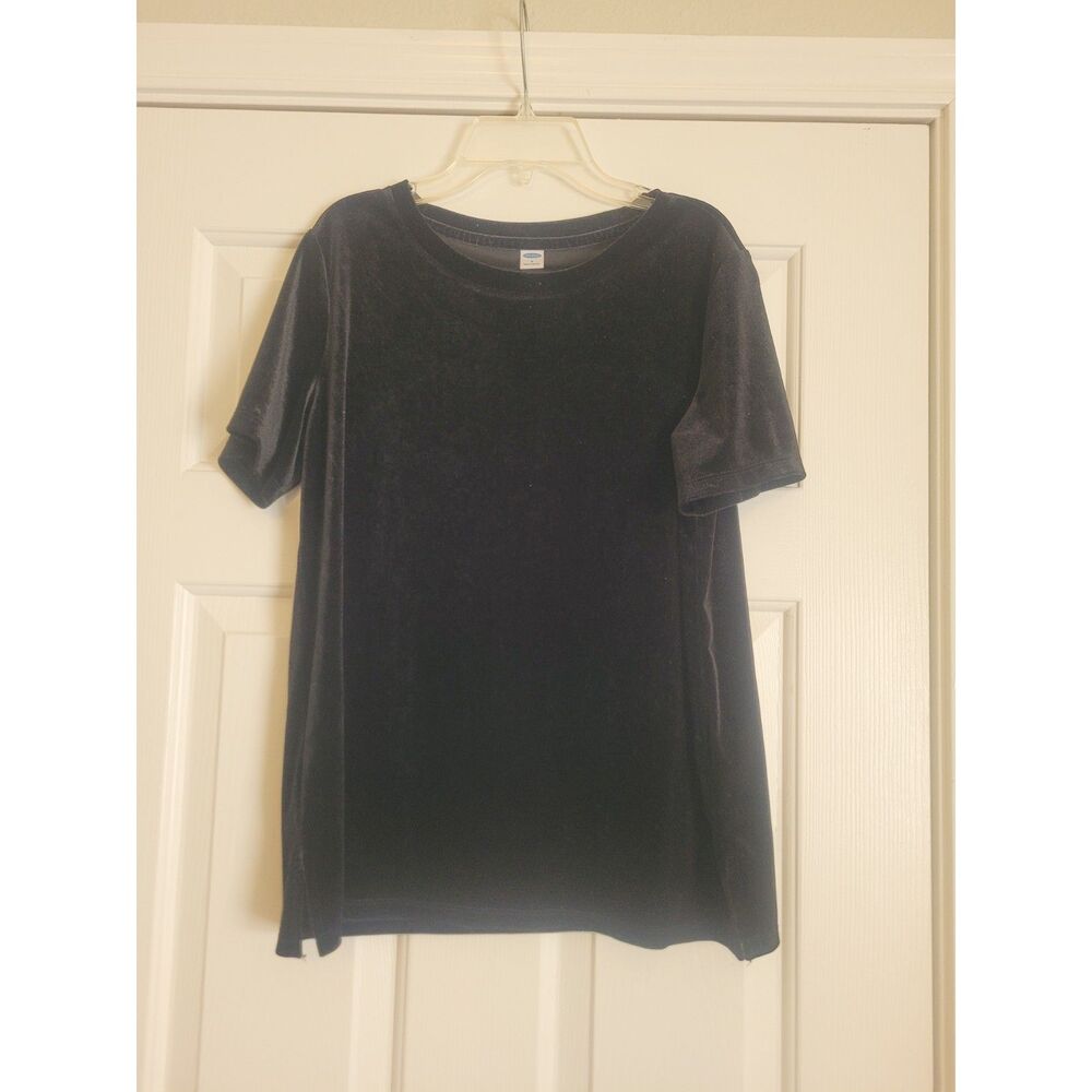 Old Navy Womens S Black Velvet Short Sleeve Top Shirt 90s Y2K Holiday